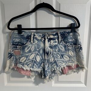 Free People Distressed Red Stripe Pocket Shorts